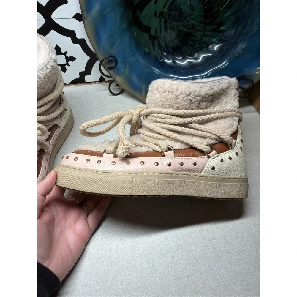 Preowned INUIKII Winter Sneaker Boots – Suede, Shearling Rubber Sole 37 US 6.5-7